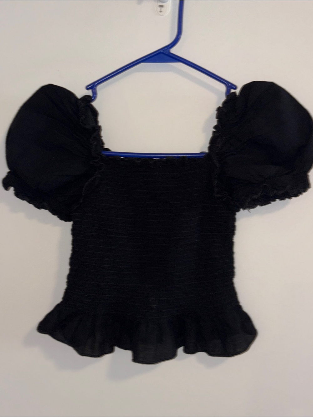 wonder nation Black Smocked Top with Puff Sleeves